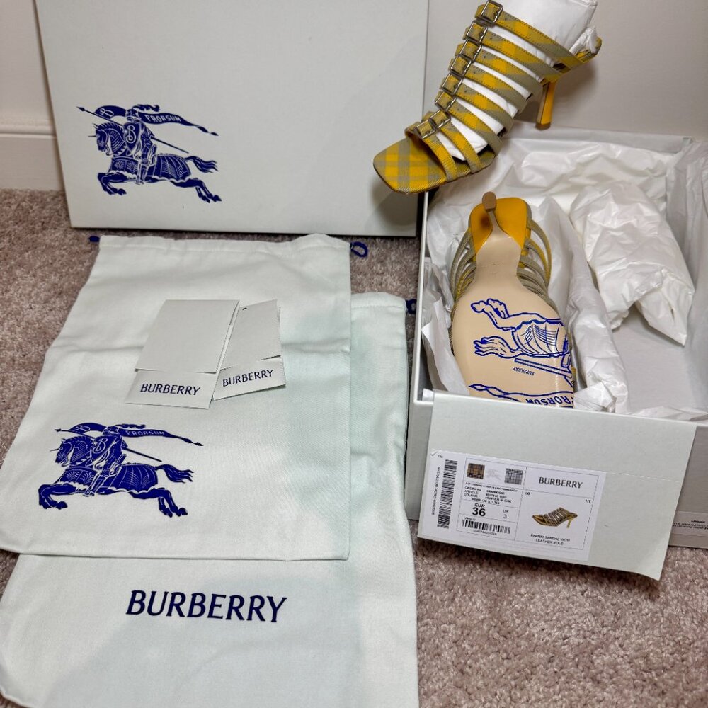 $750 off Burberry Carmine Strap Check Strappy Open Toe Kitten Heel Sandals - Picture 4 of 4